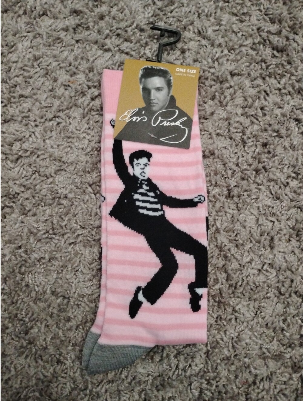 Elvis Presley Official Novelty Crew Socks Pink White Striped Jailhouse Rock